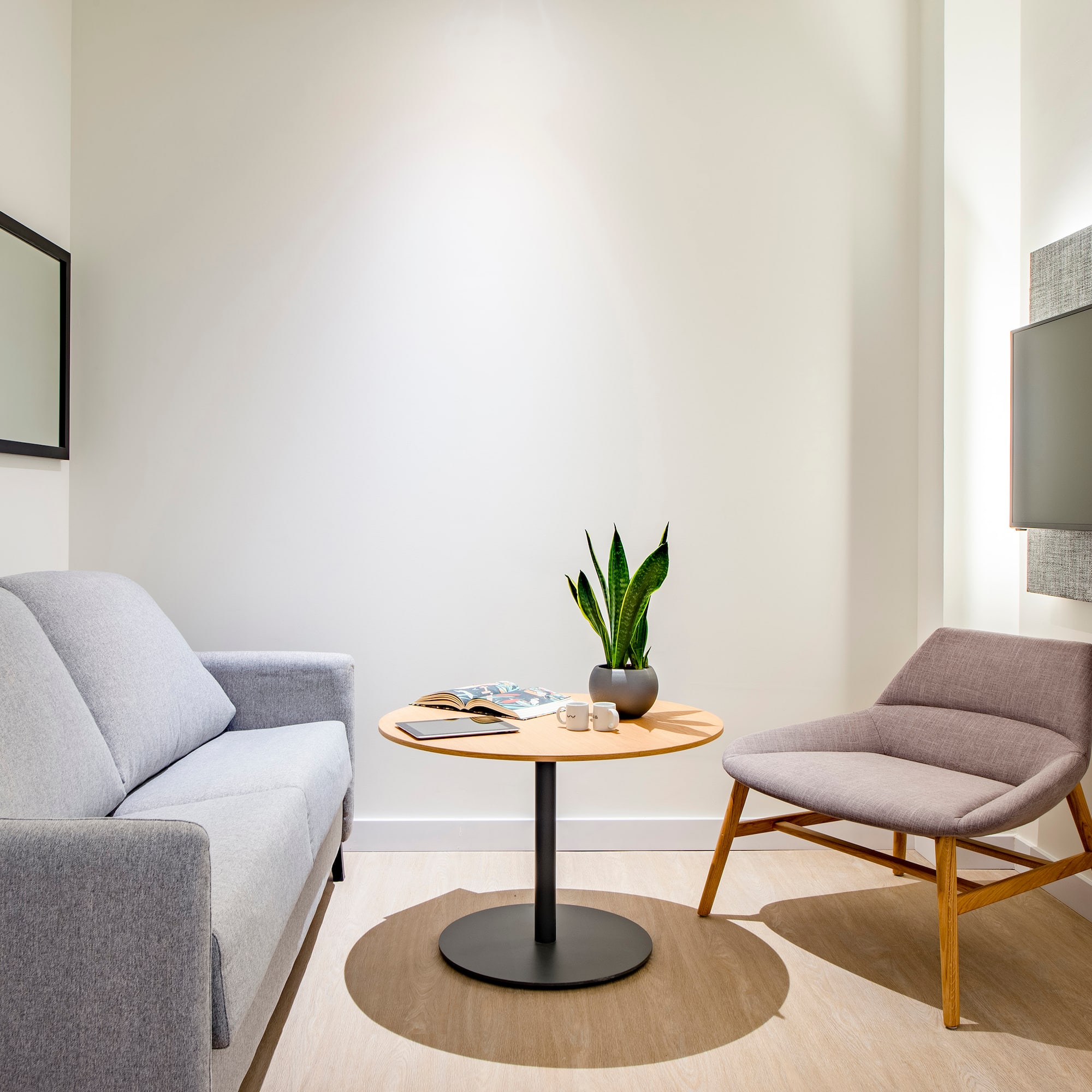 a room with a couch and a table