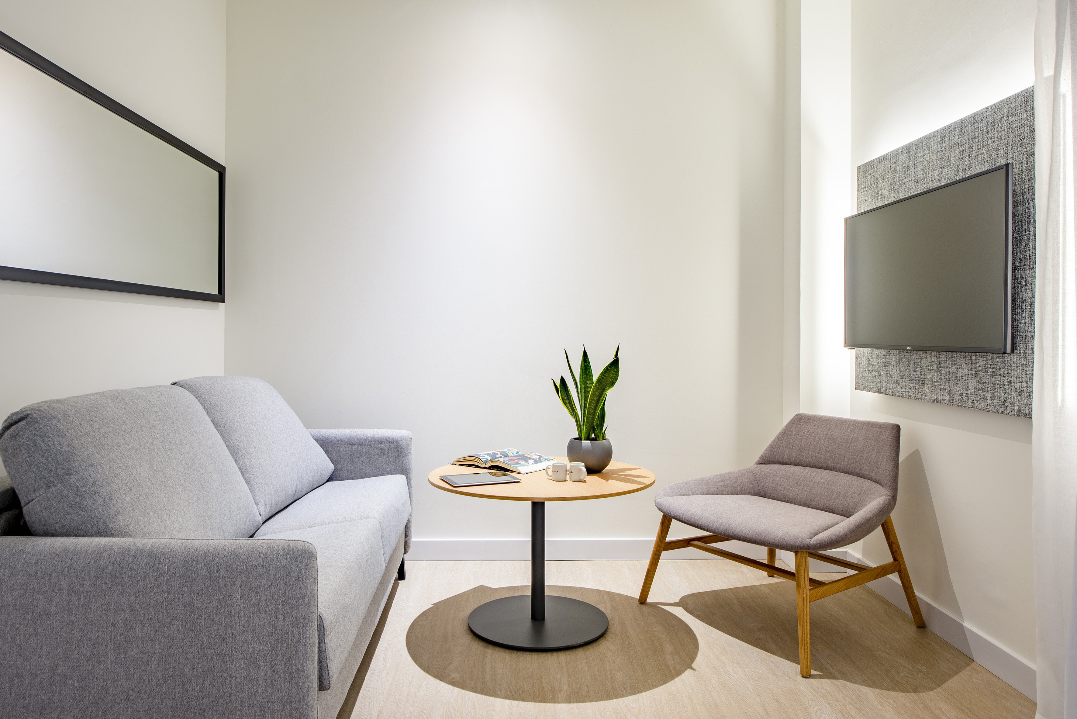 a room with a couch and a table