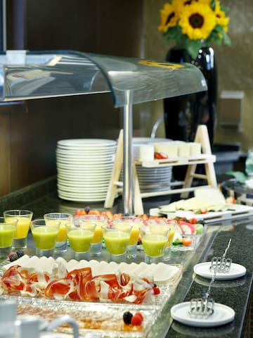 a buffet table with different drinks