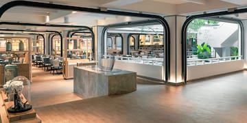 a large room with a large table and chairs