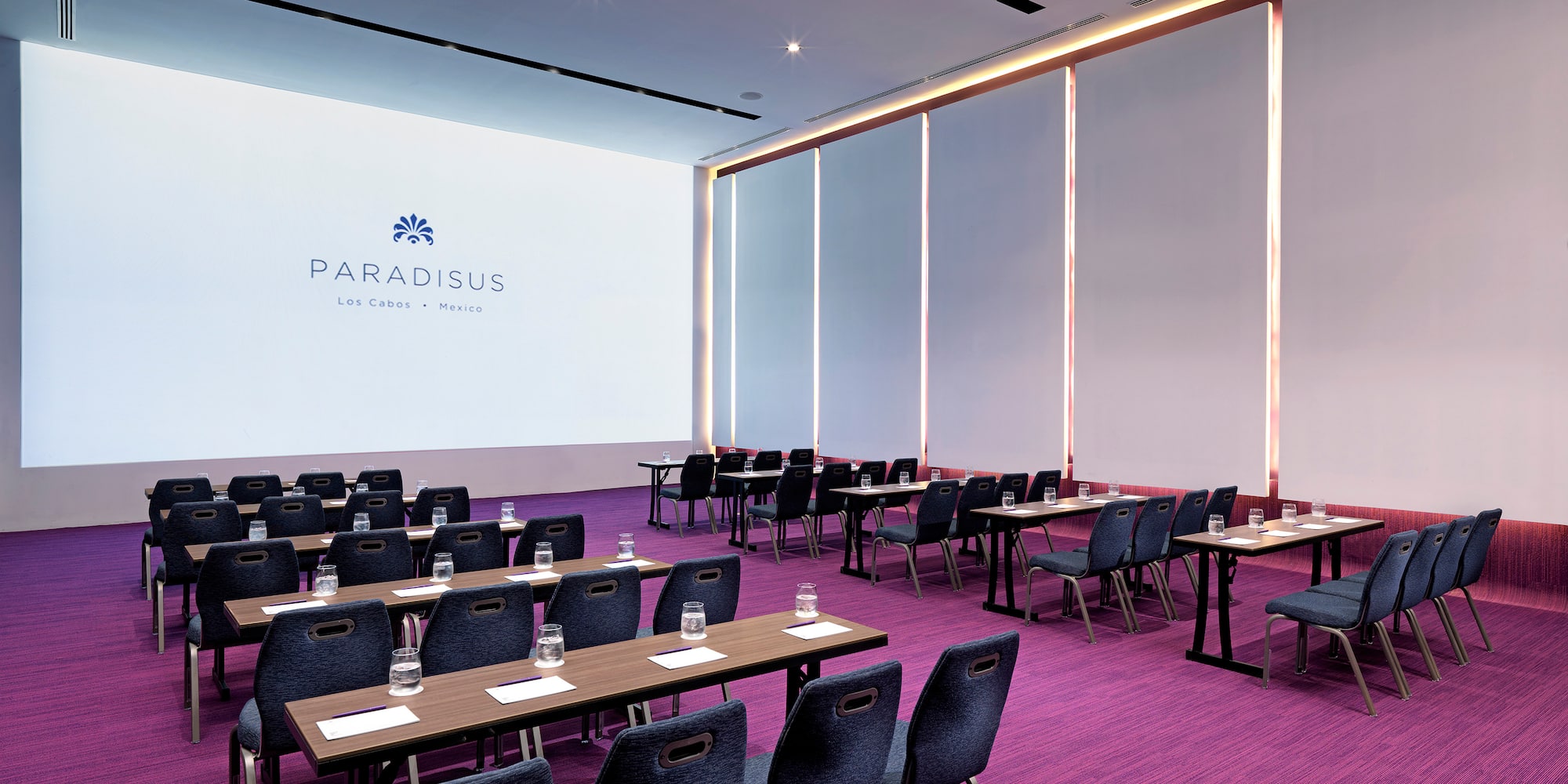 a room with tables and chairs