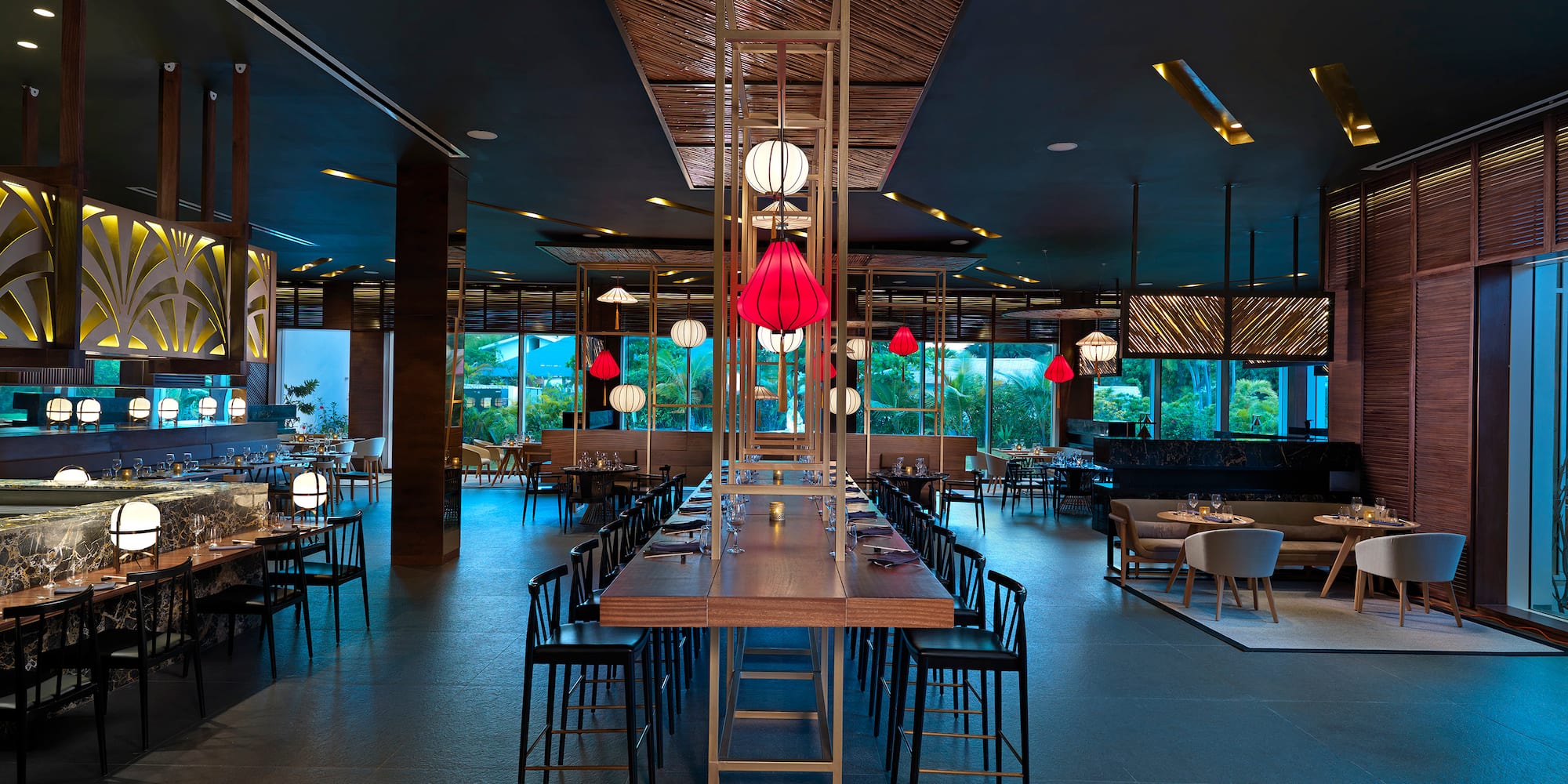 a restaurant with tables and chairs