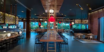 a restaurant with tables and chairs