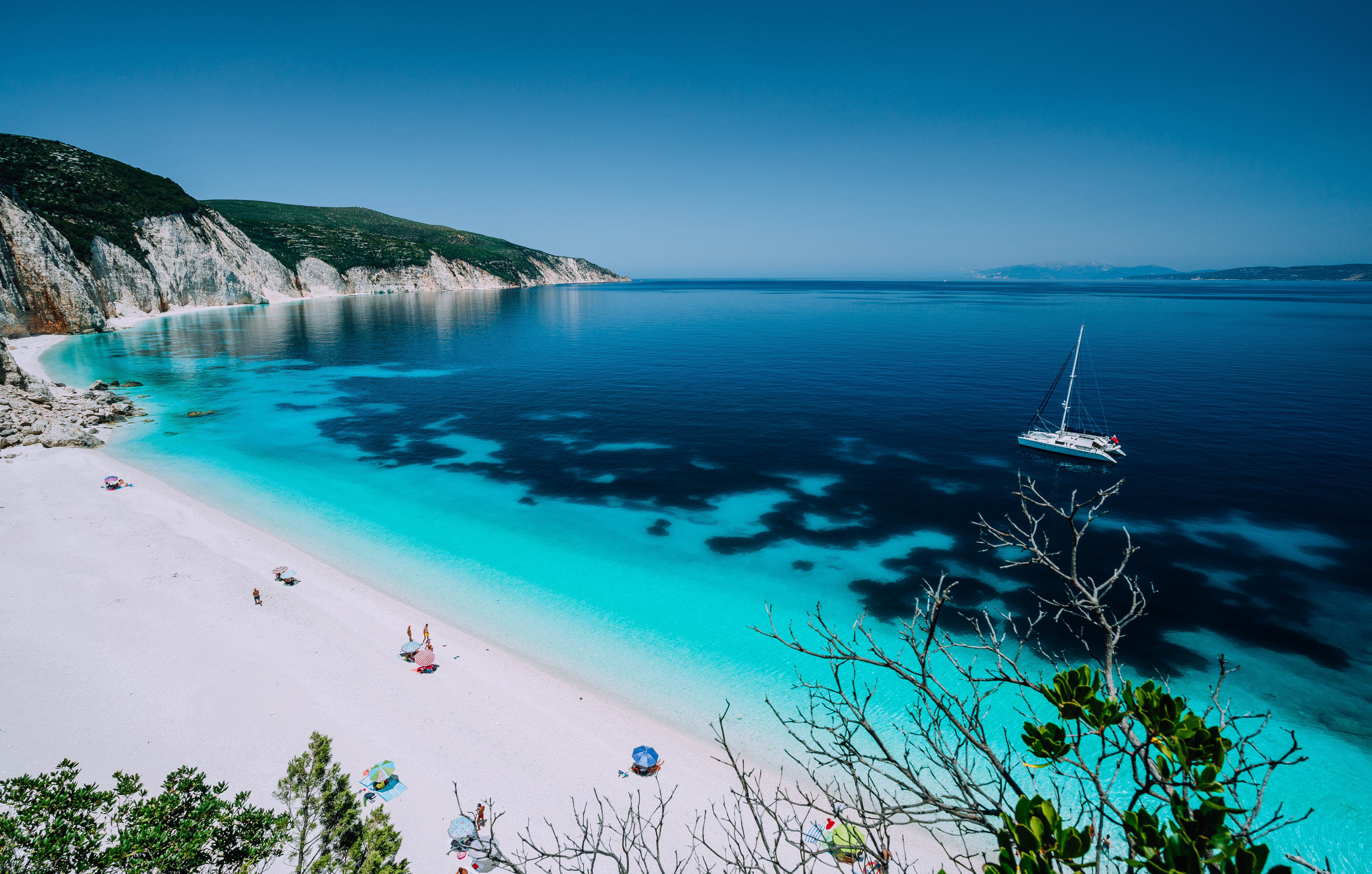 a beach with a boat in the water