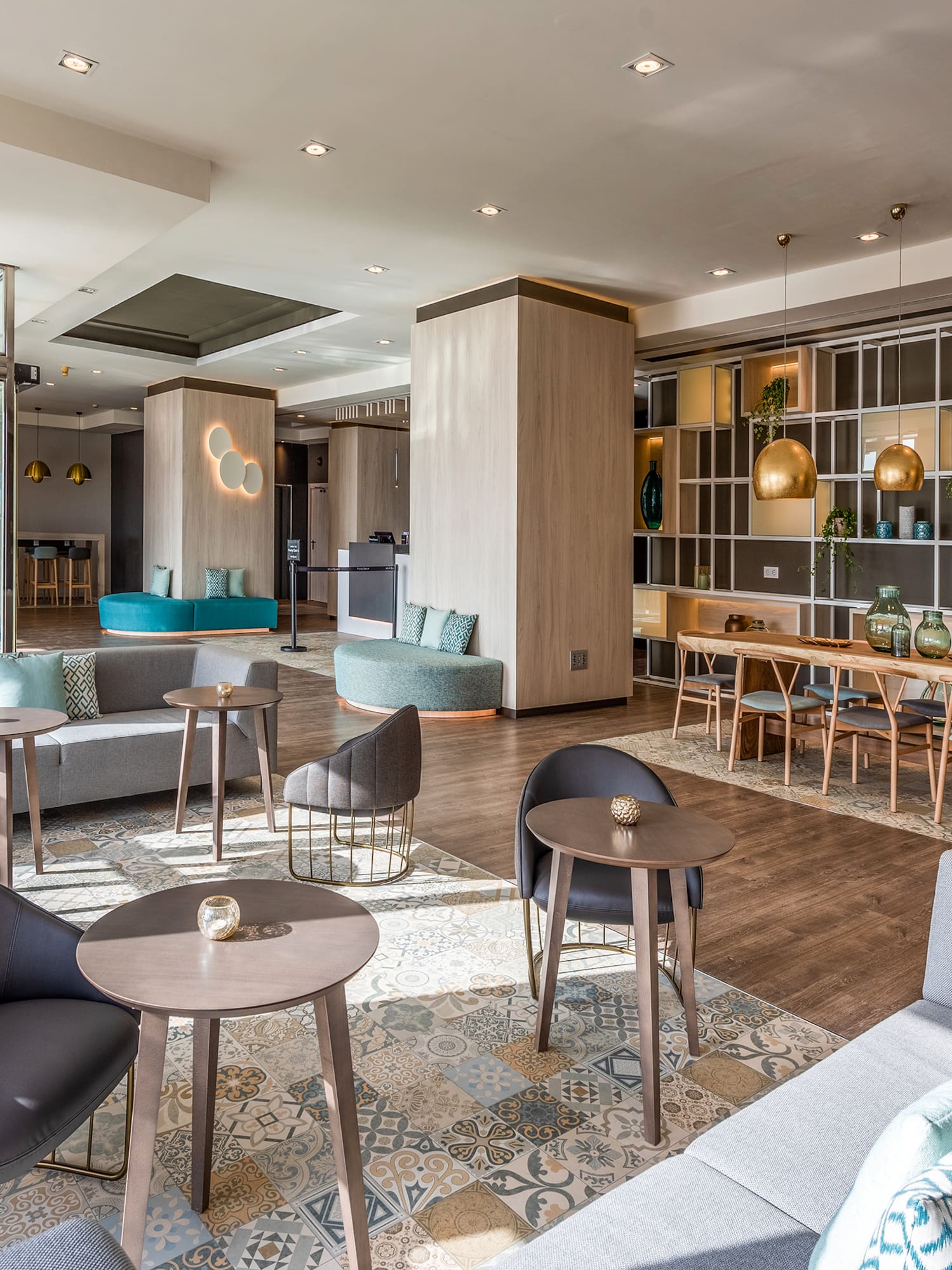 a room with tables and chairs