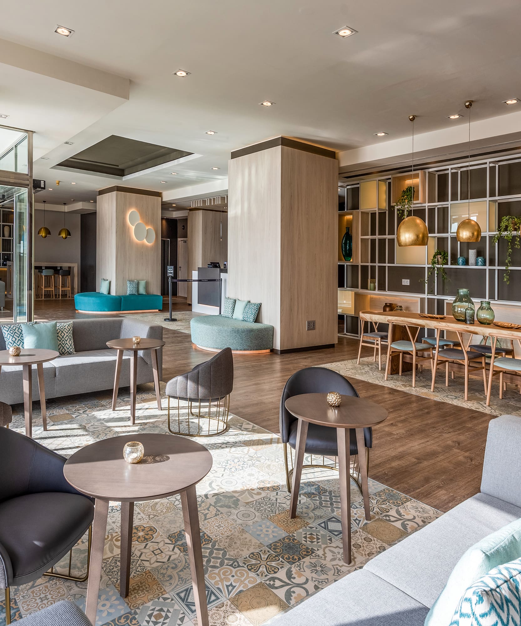 a room with tables and chairs