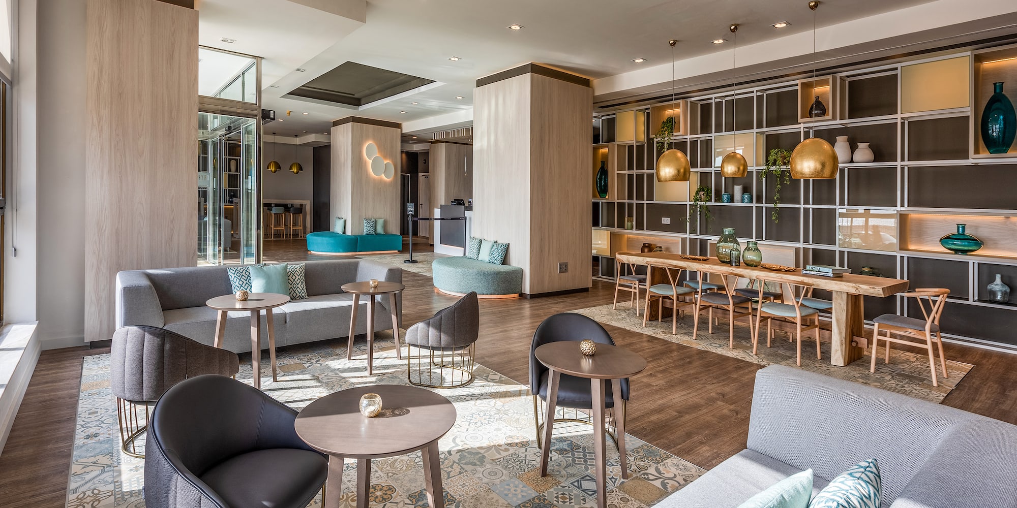 a room with tables and chairs