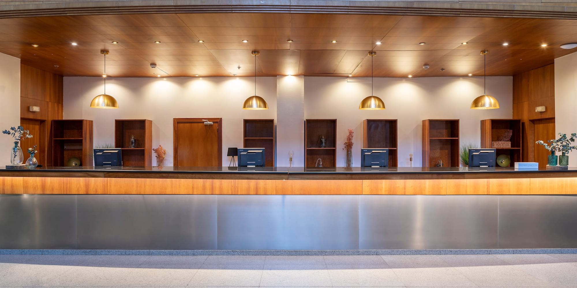 a reception desk in a building