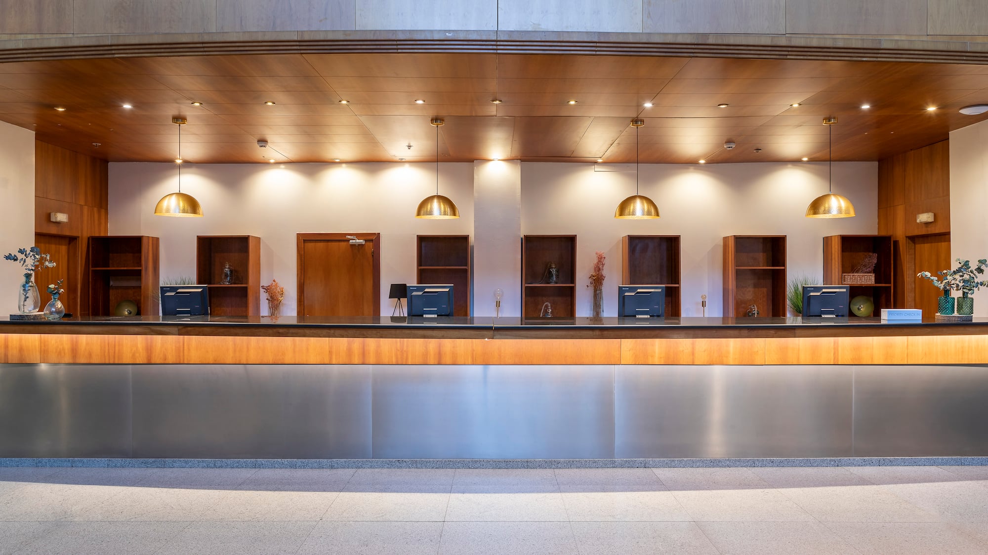 a reception desk in a building