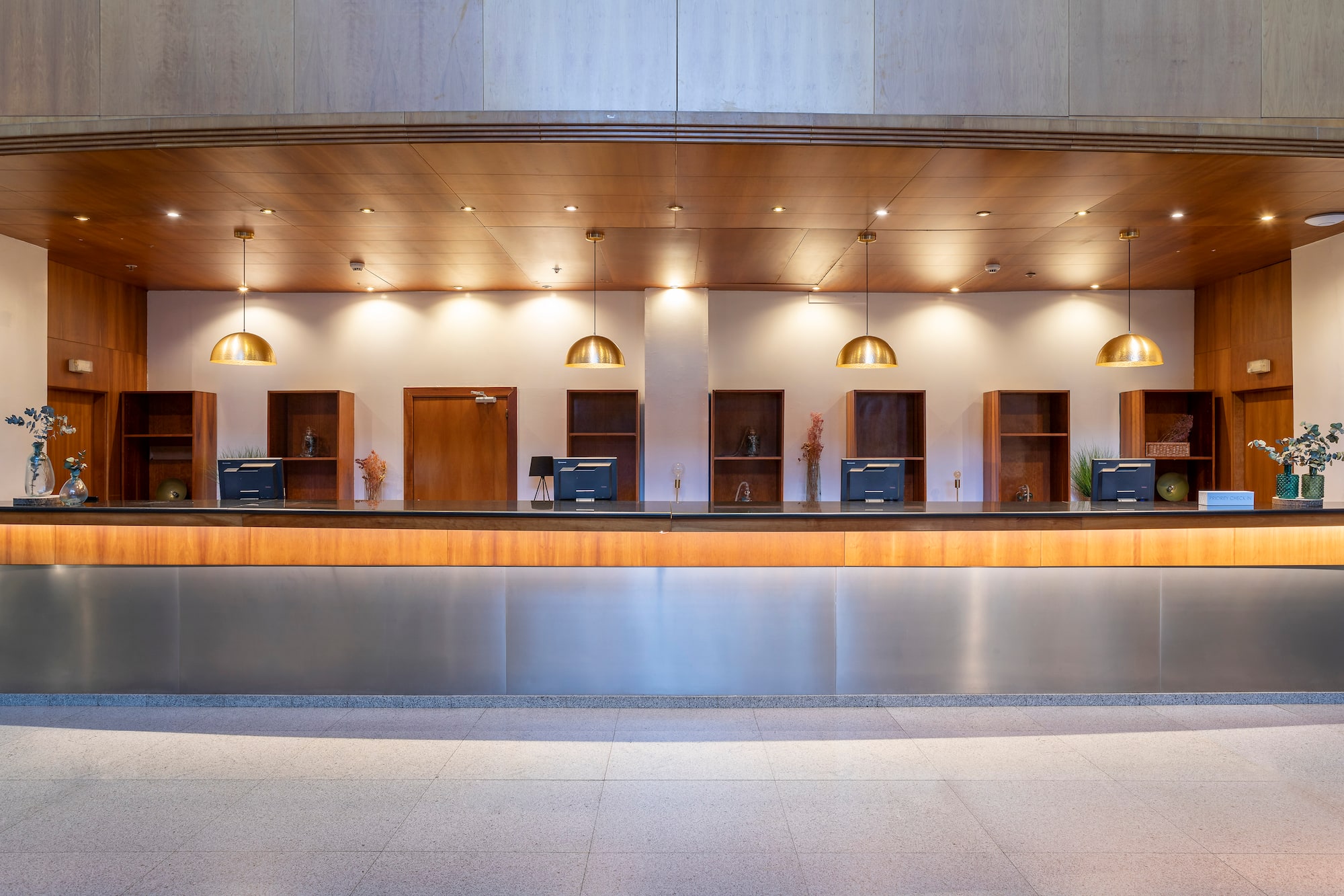 a reception desk in a building