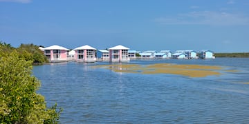 a row of houses on water
