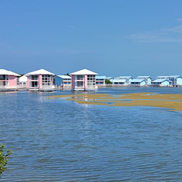 a row of houses on water