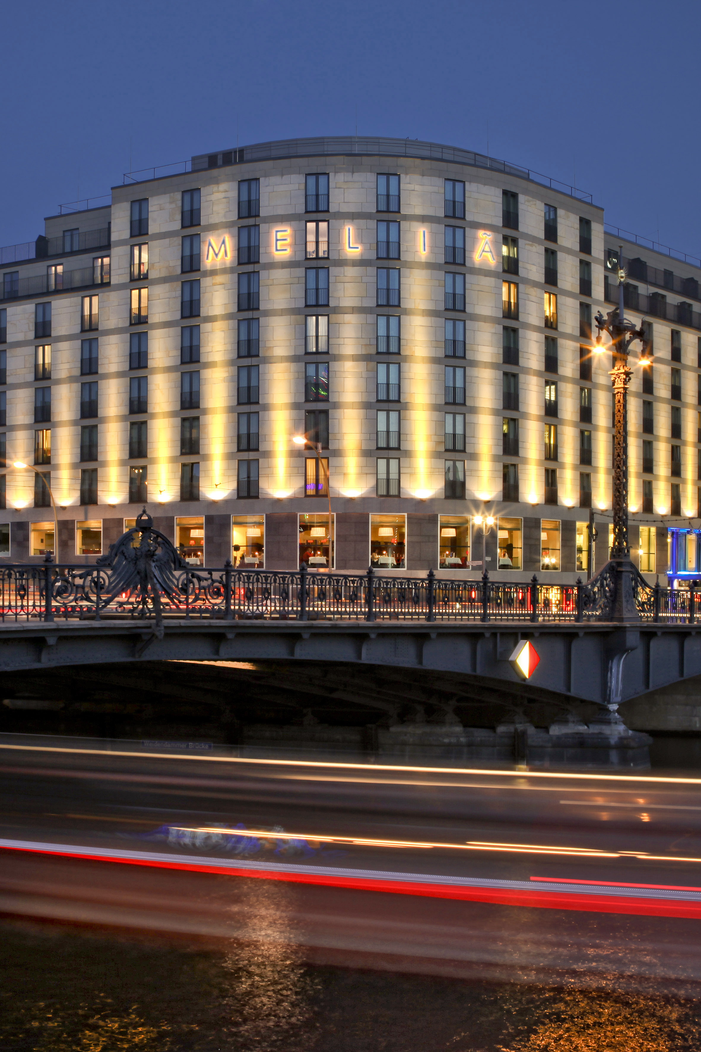 a building with lights on it