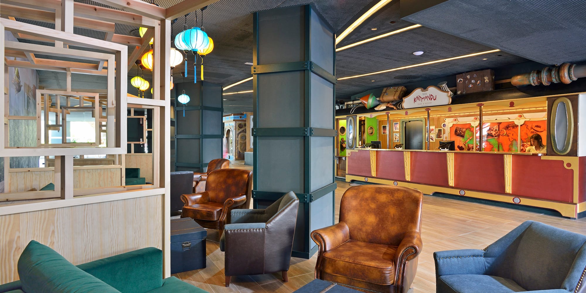 a room with chairs and a counter