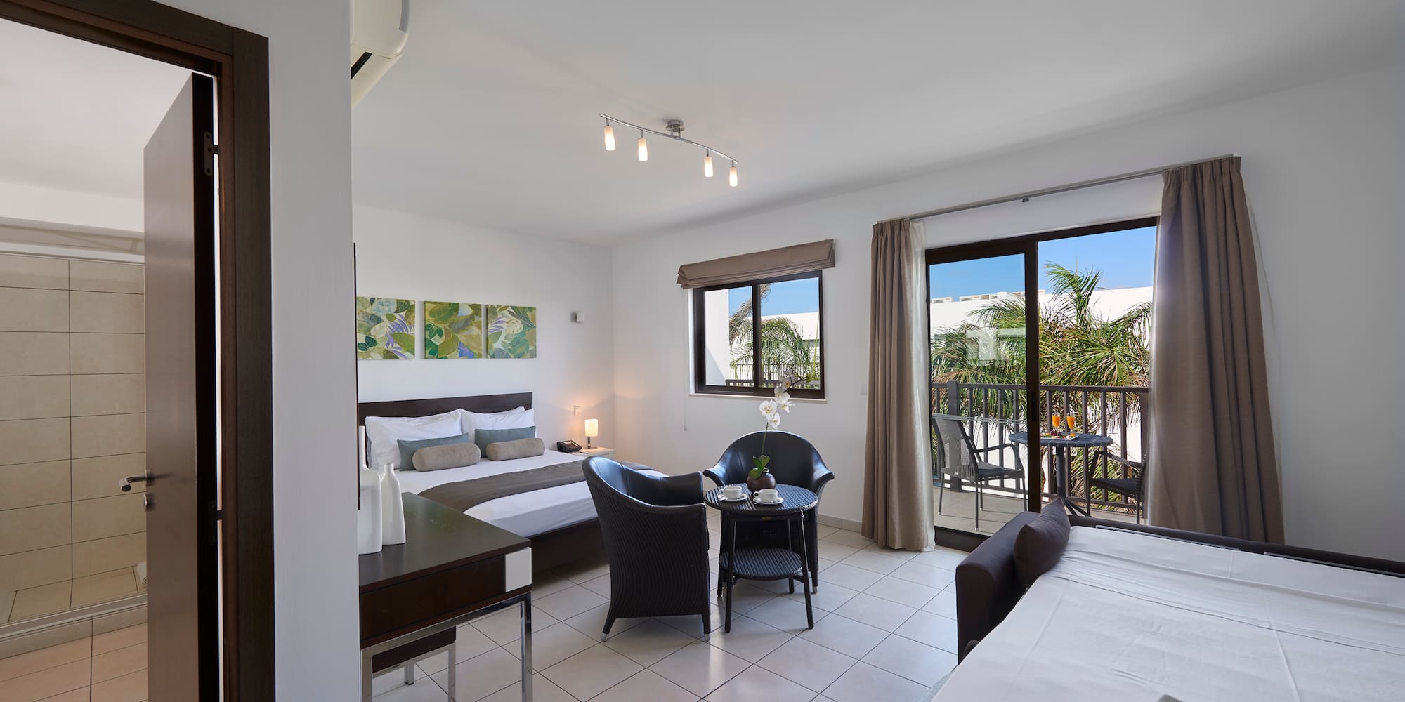 a room with a bed and a table