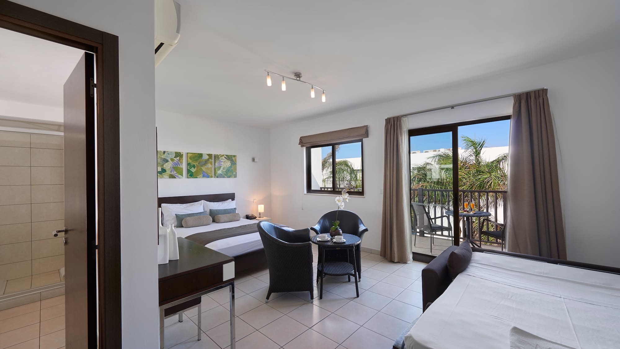 a room with a bed and a table