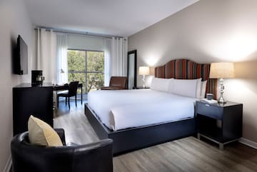 a room with a bed and a desk