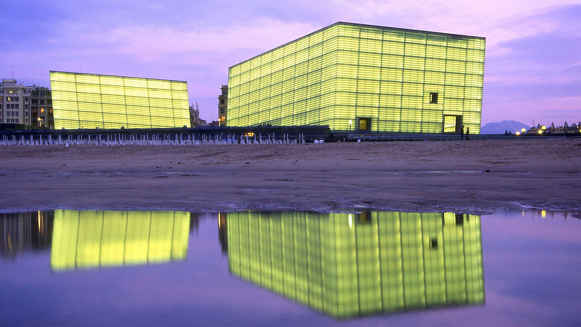 a building with lights on it