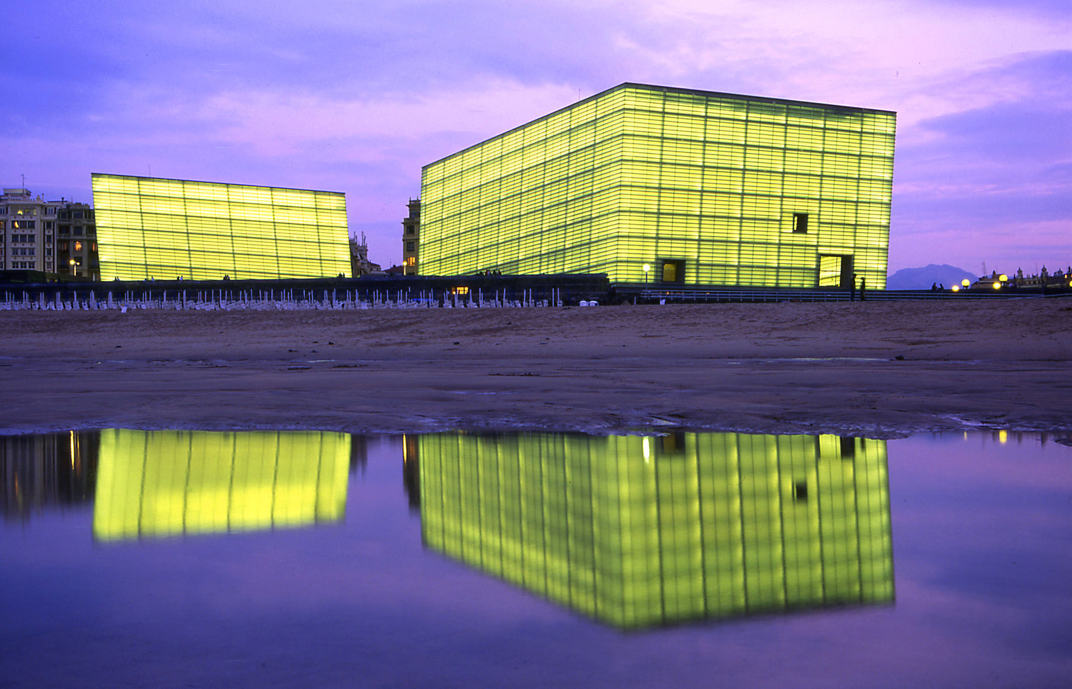 a building with lights on it