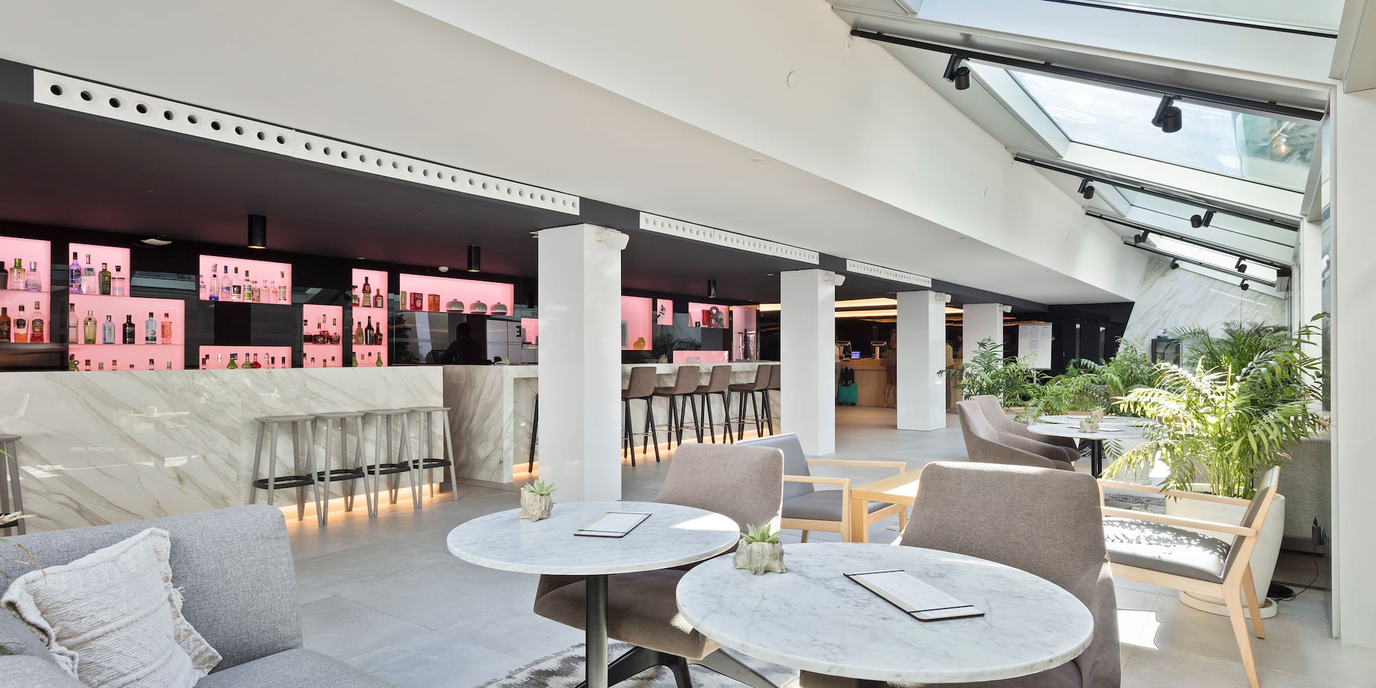 a room with tables and chairs