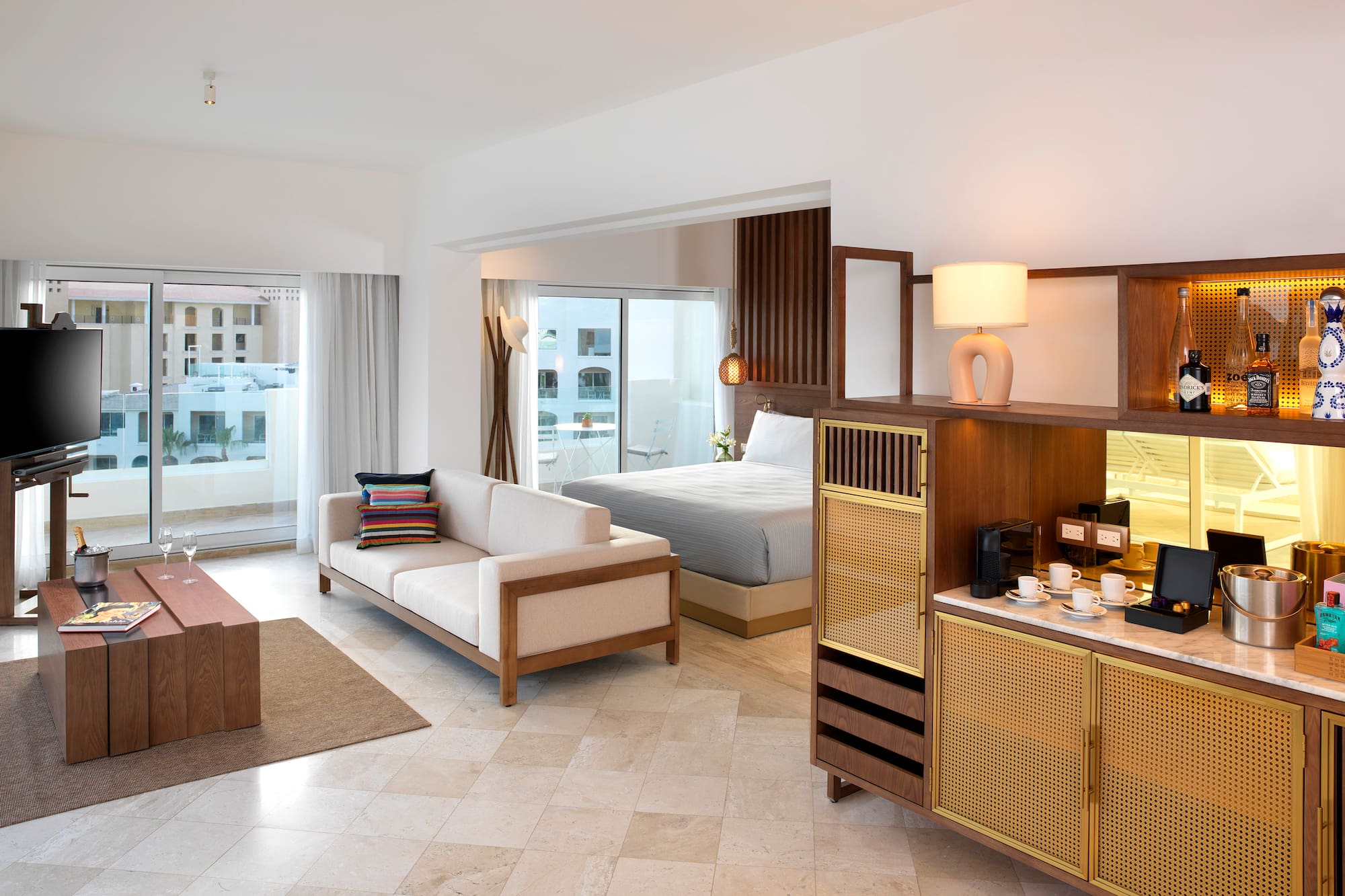 a room with a bed and a couch