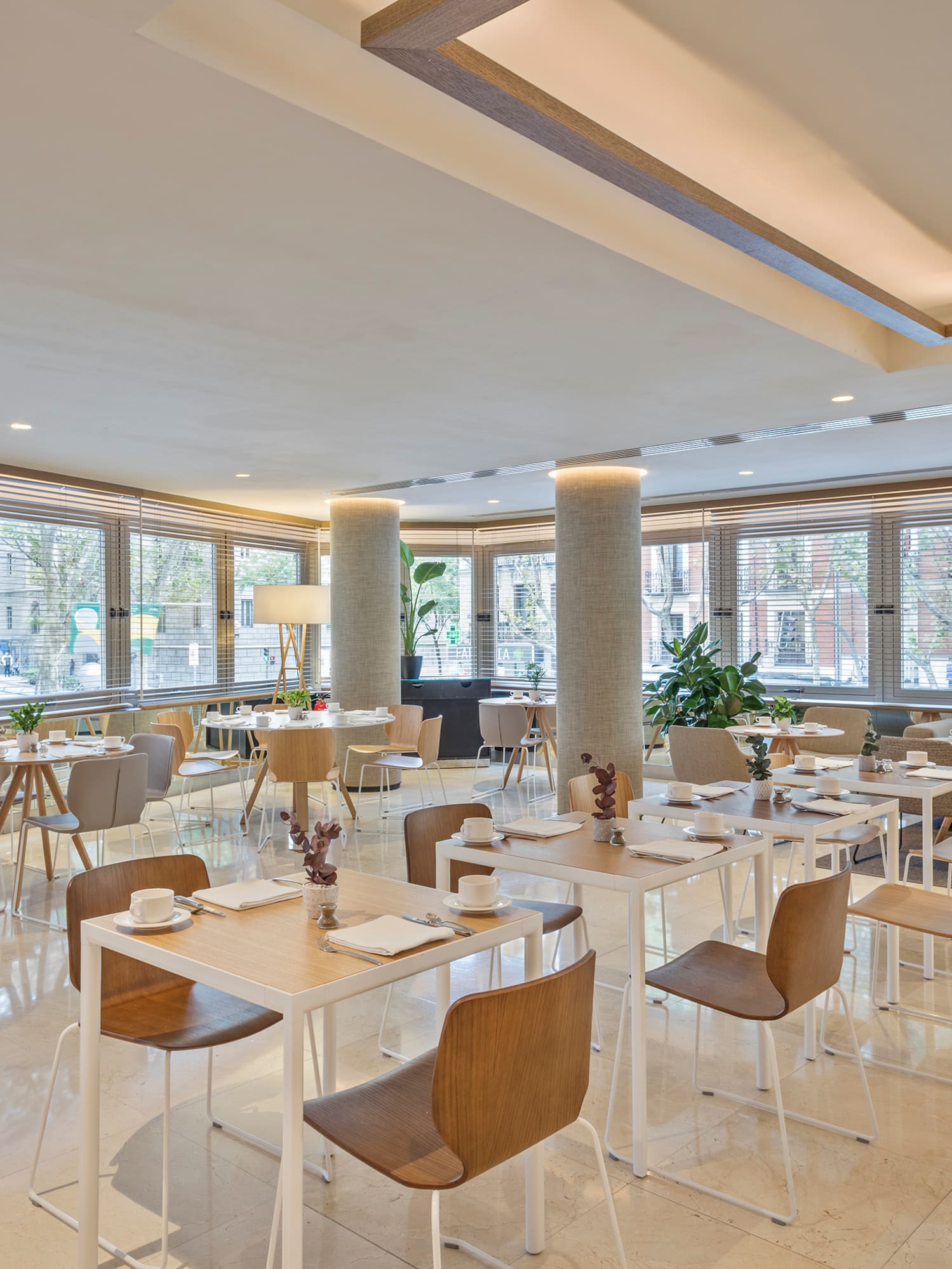 a room with tables and chairs