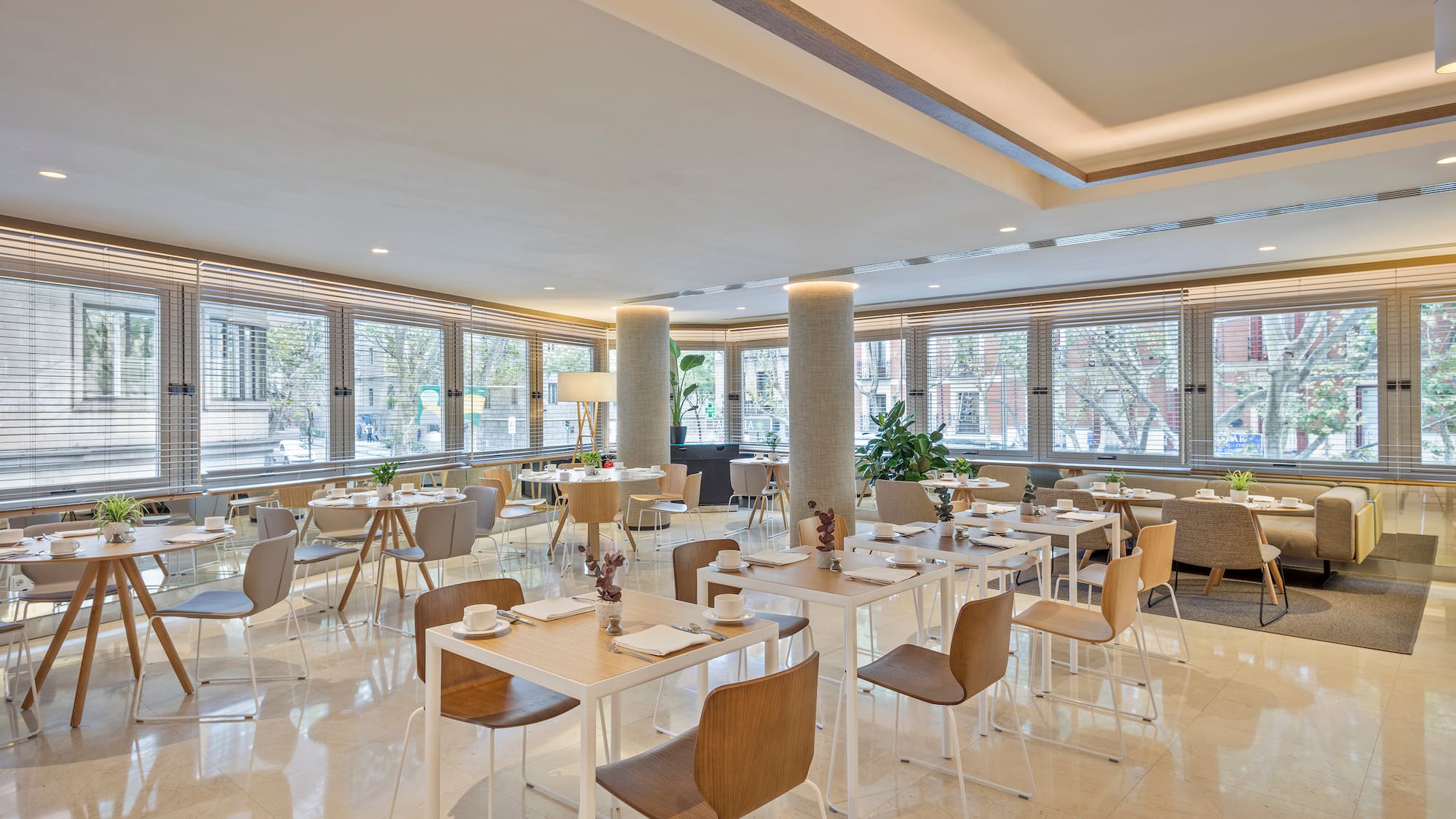 a room with tables and chairs