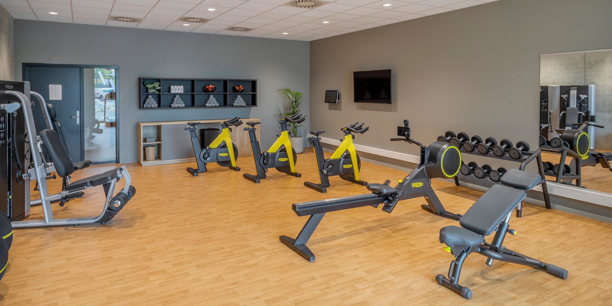 a room with exercise equipment