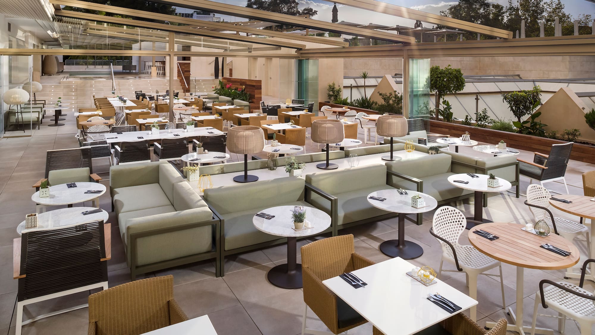 a restaurant with tables and chairs