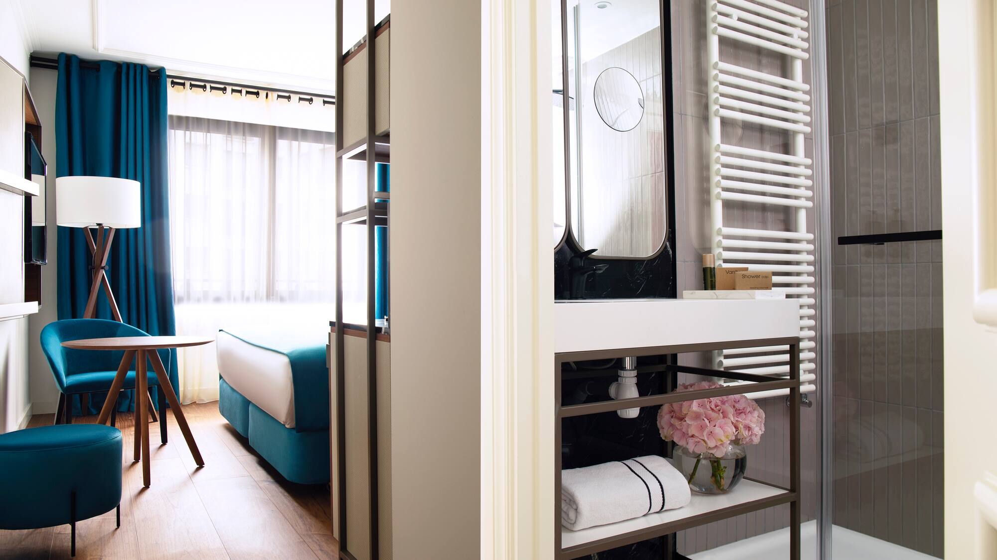 a bathroom with a mirror and a sink