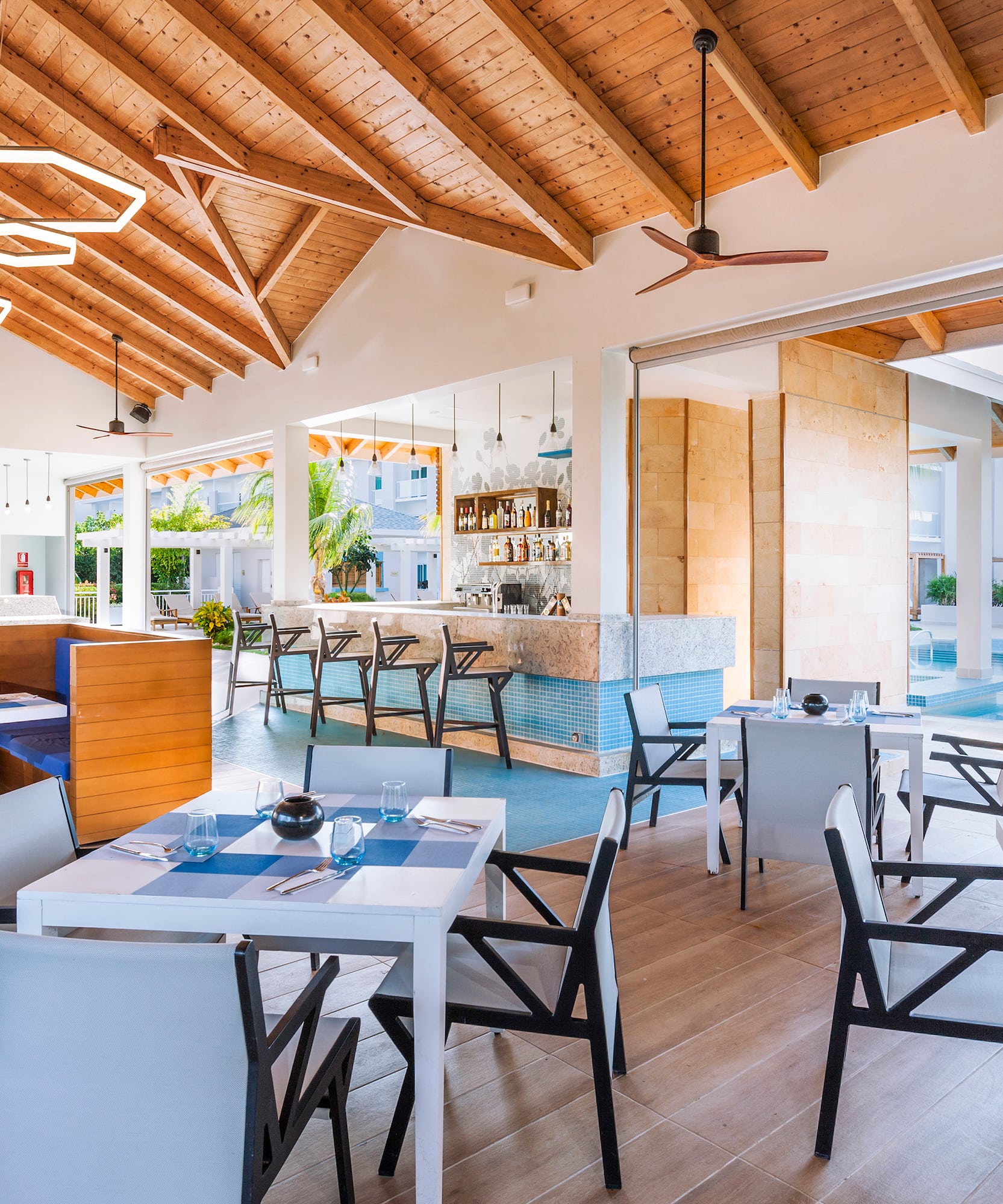 a room with tables and chairs