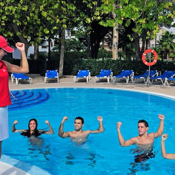 a group of people in a pool