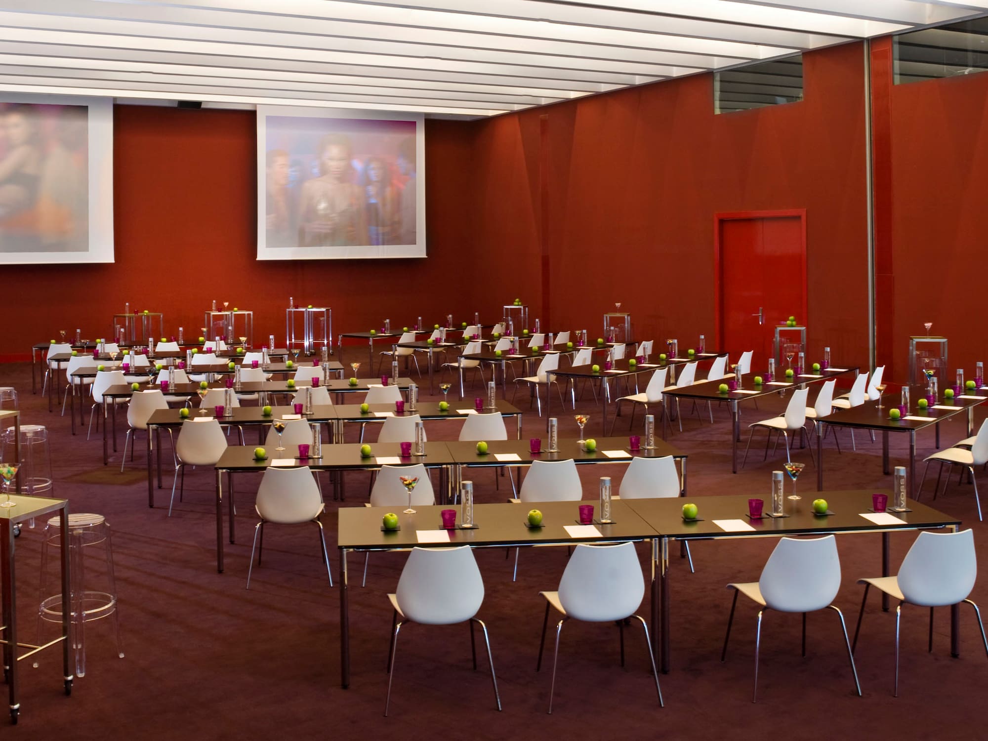 a room with tables and chairs