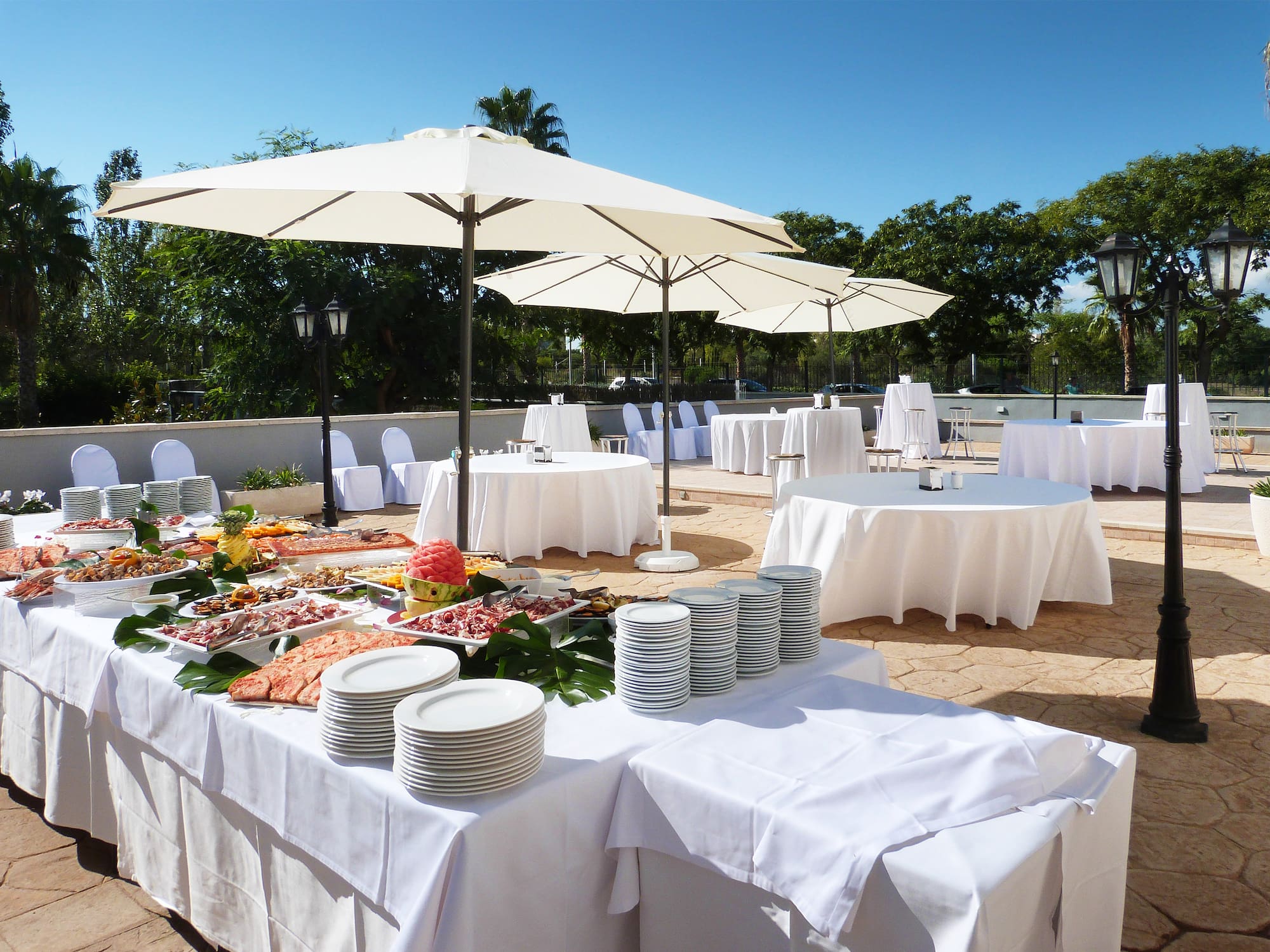 a table with plates and food on it