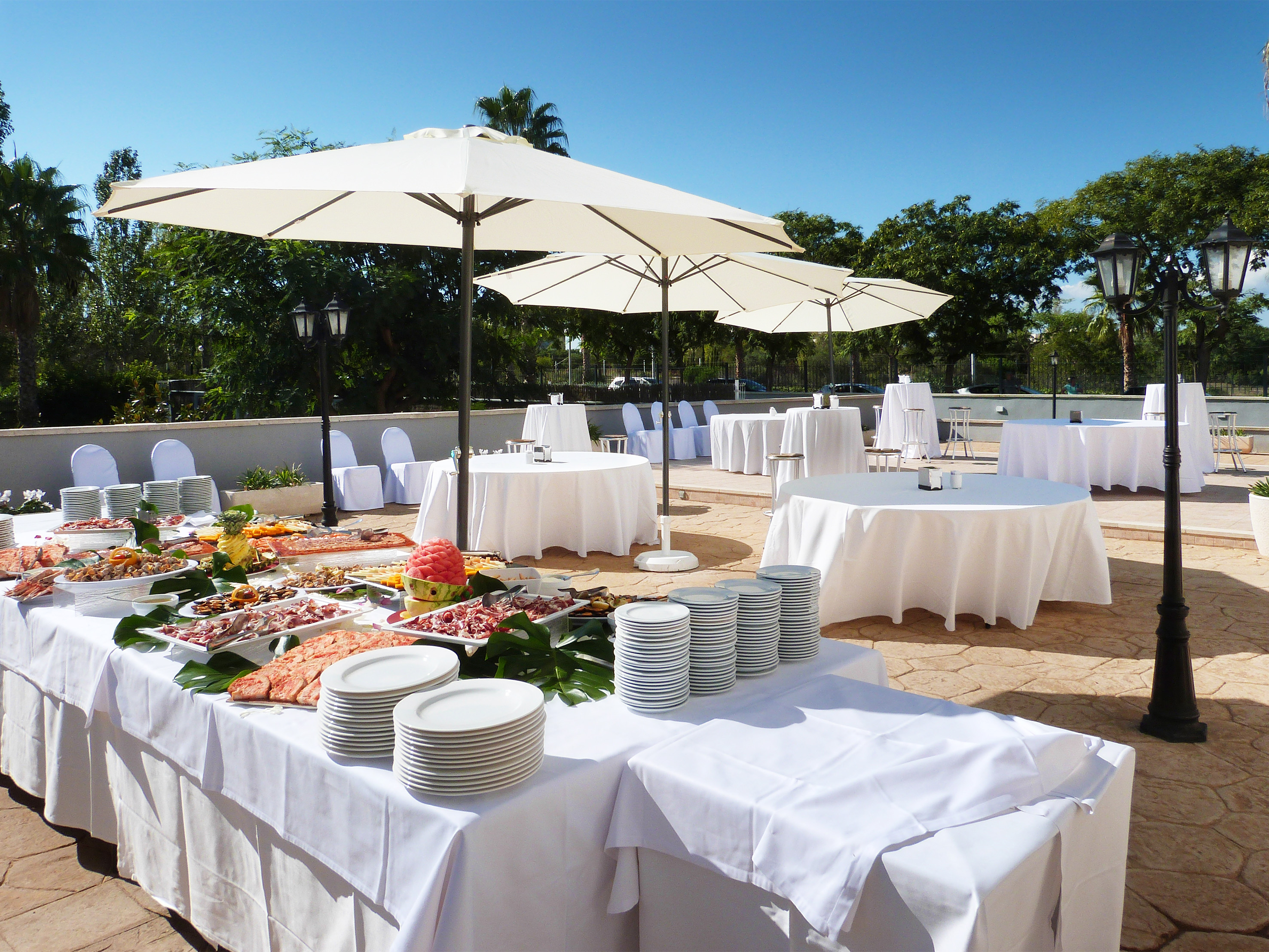 a table with plates and food on it