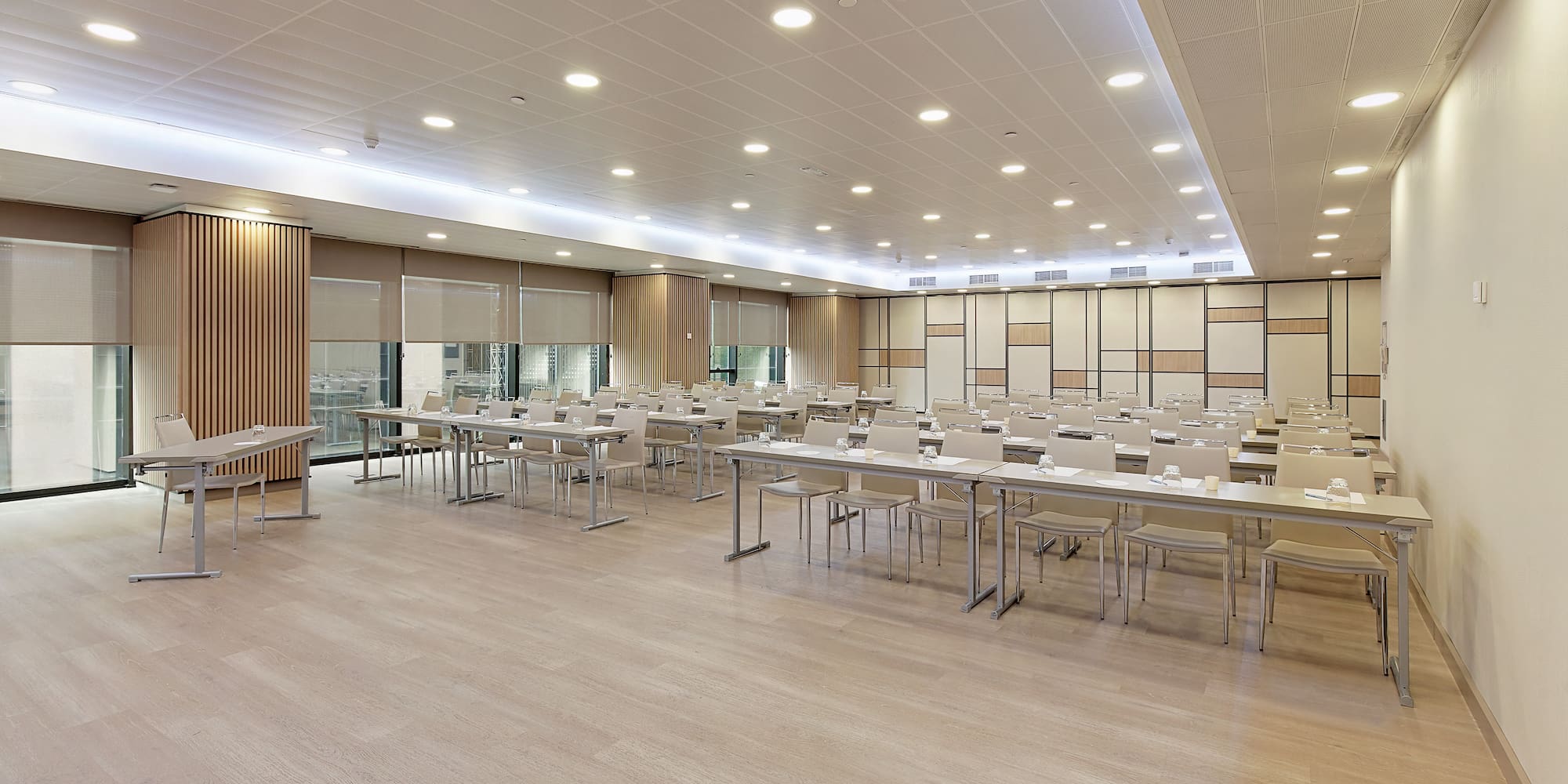 a room with tables and chairs