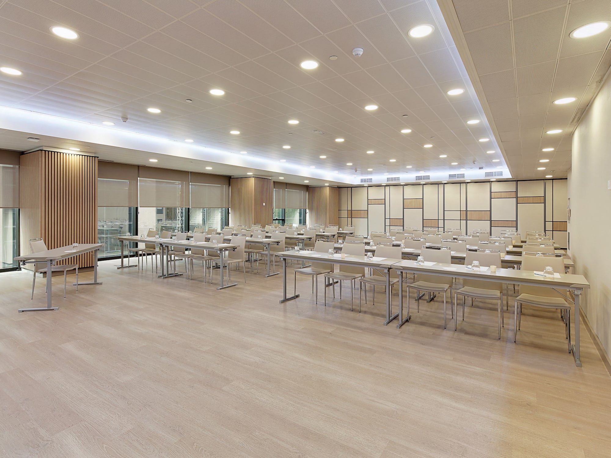 a room with tables and chairs