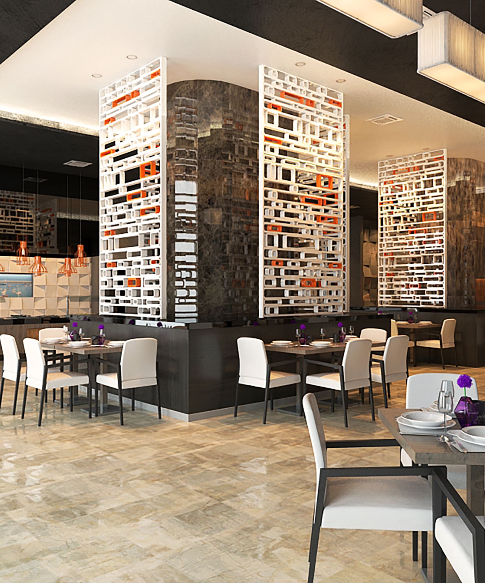 a restaurant with tables and chairs