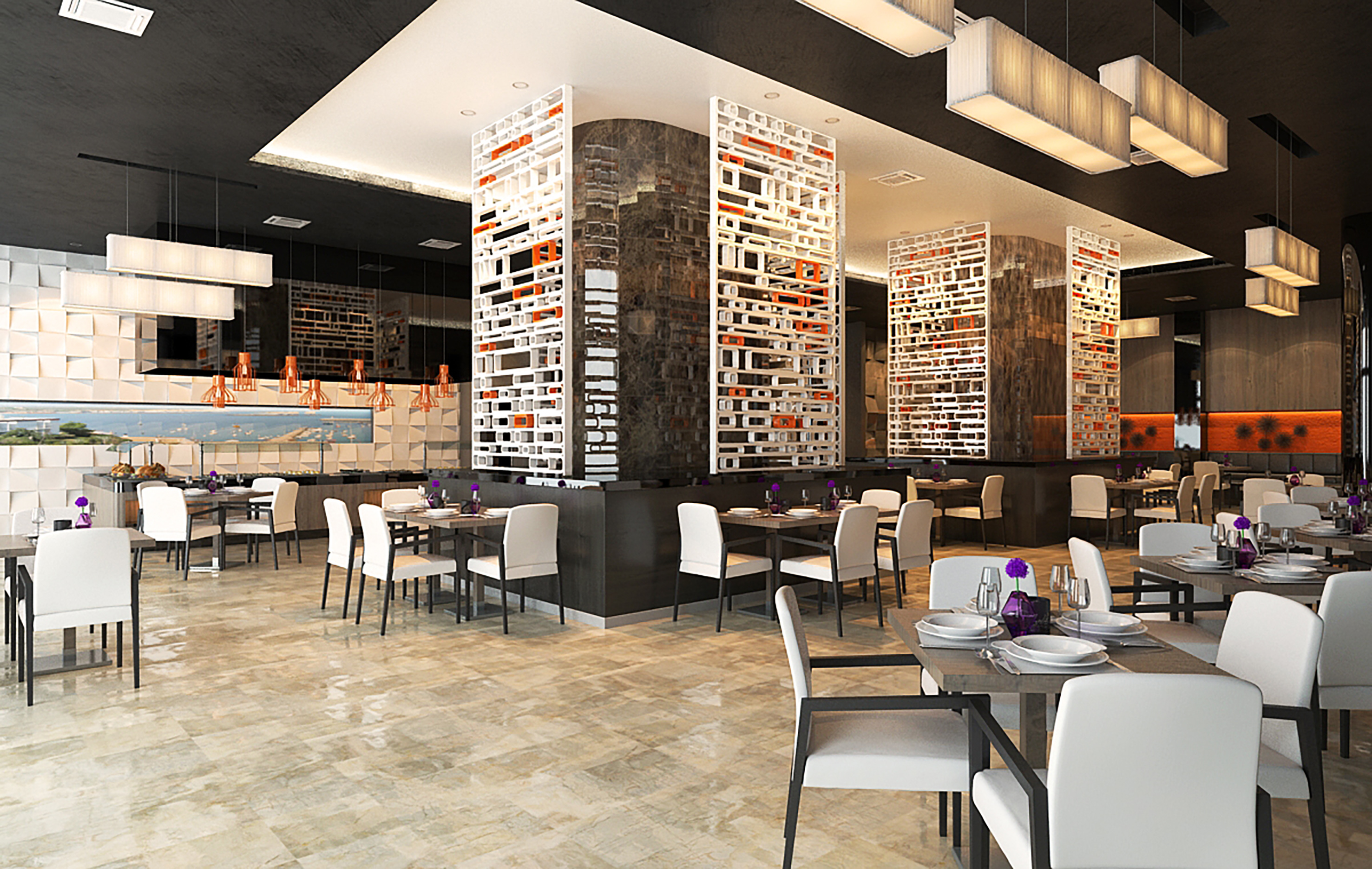 a restaurant with tables and chairs