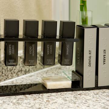 a group of black and silver objects on a counter