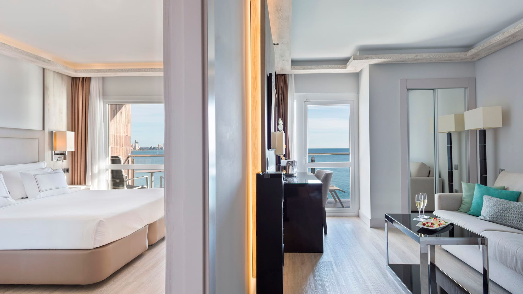 a room with a bed and a table