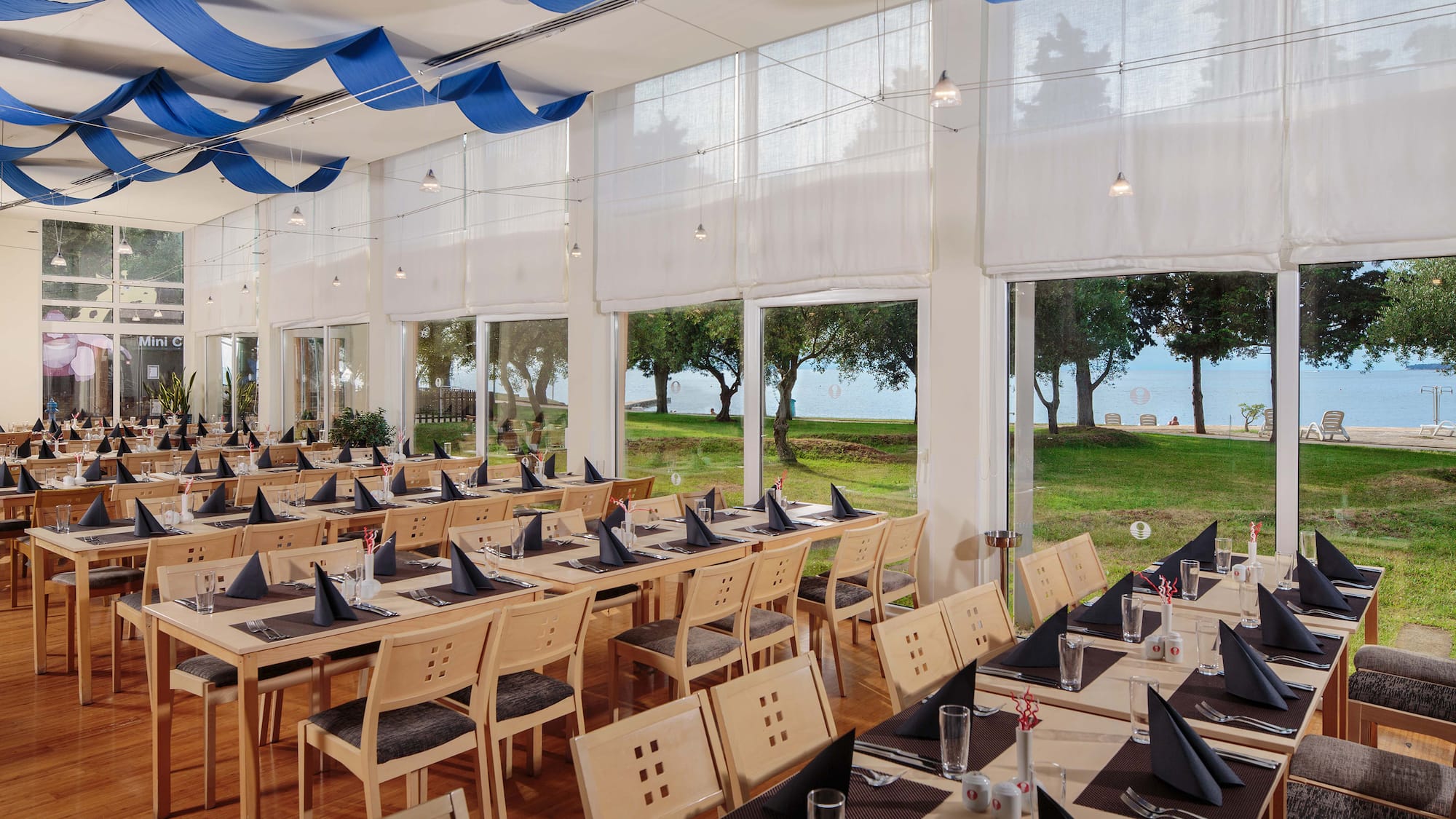 a room with tables and chairs