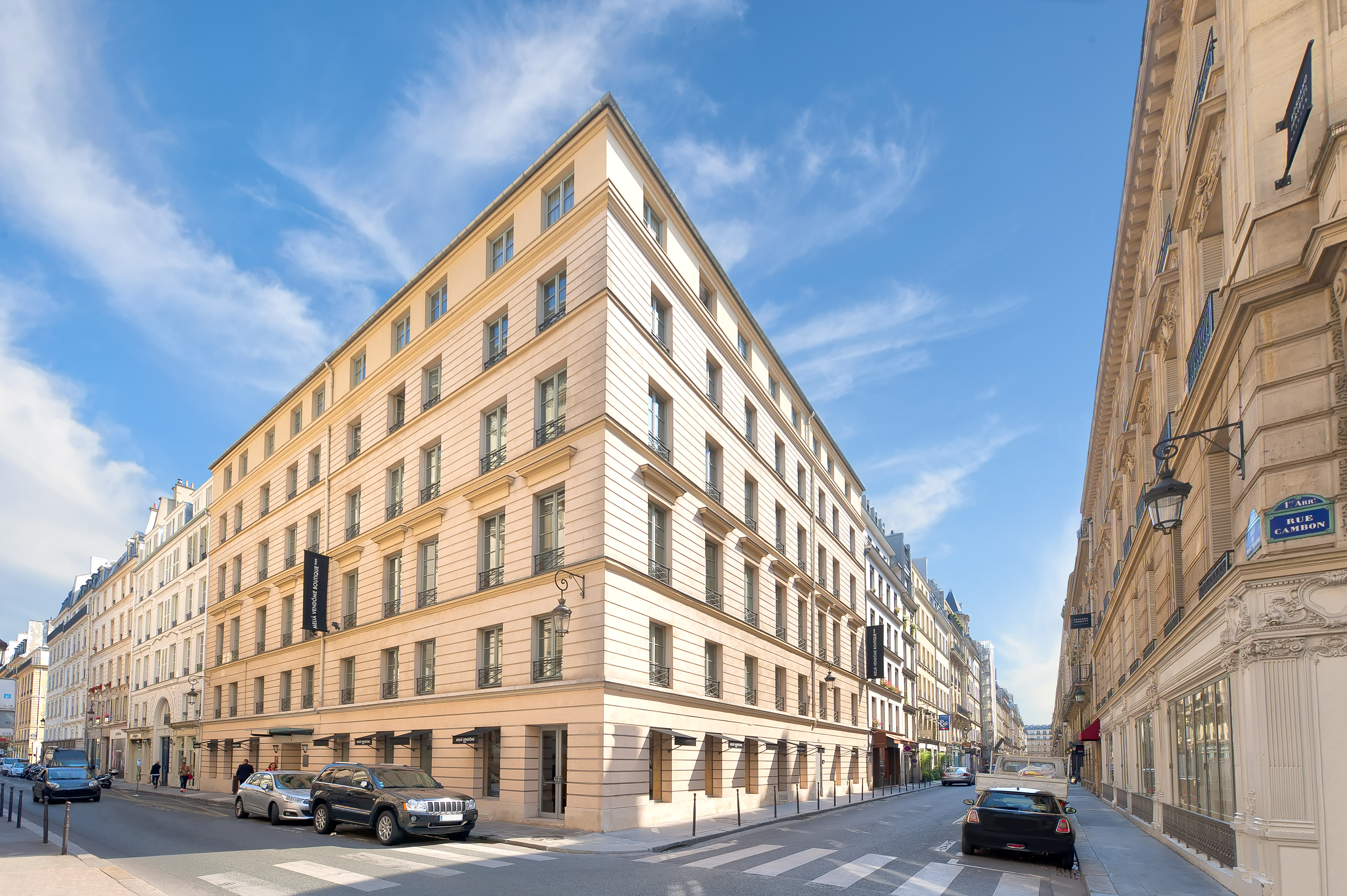 Helia Vendôme Boutique corner building on Rue Cambon, Paris street.