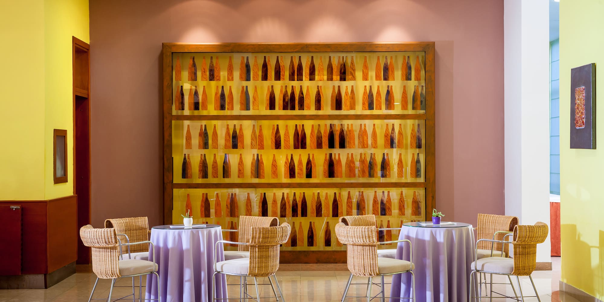 a room with tables and chairs