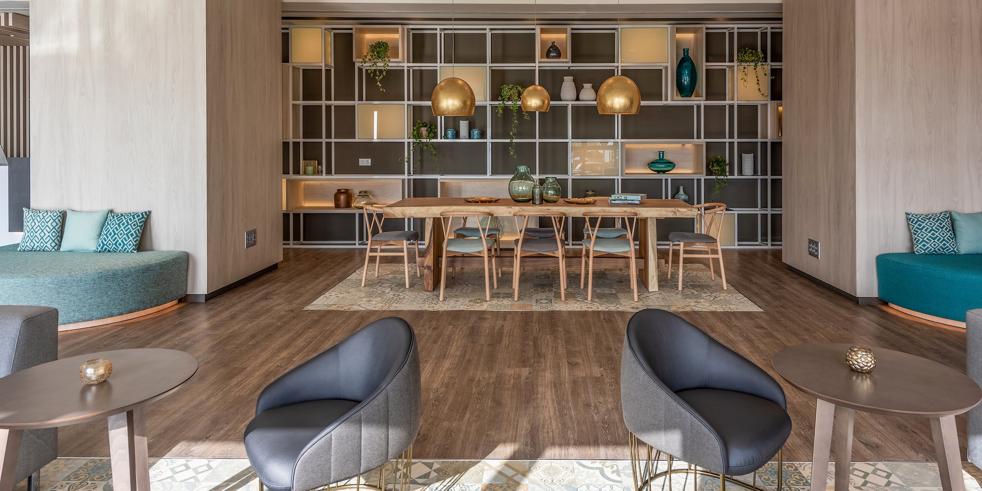 a room with a table and chairs