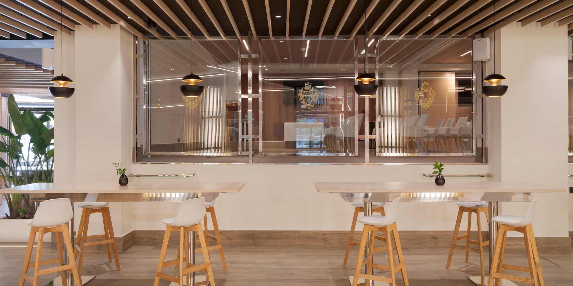 a room with tables and chairs