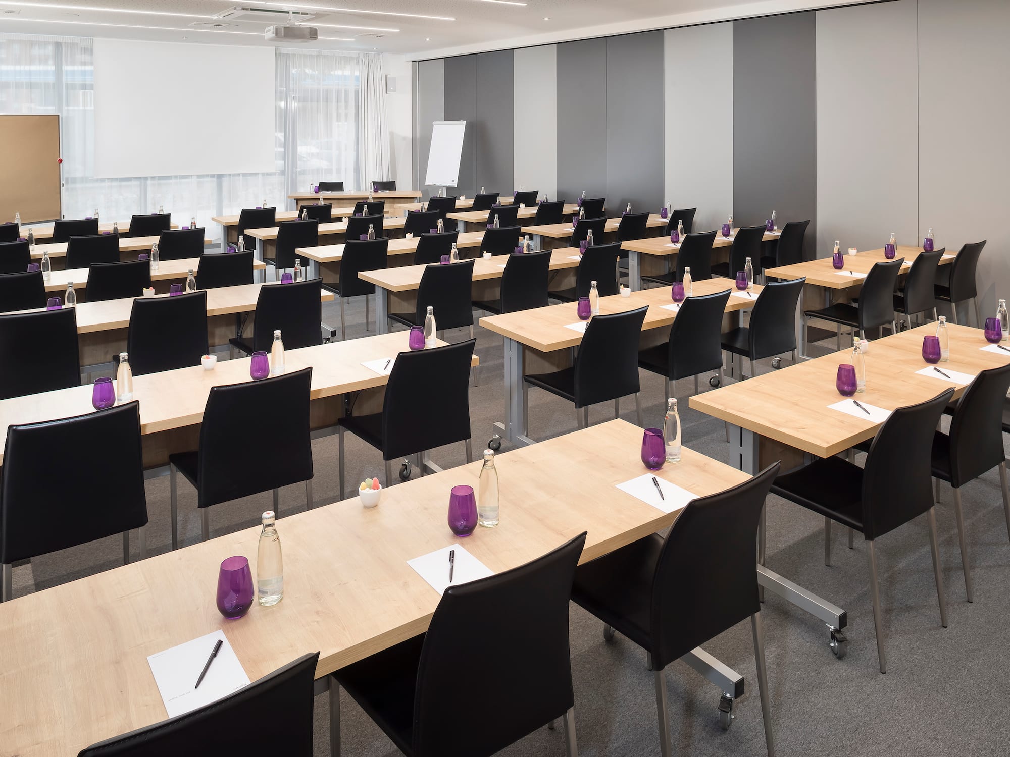 a room with tables and chairs