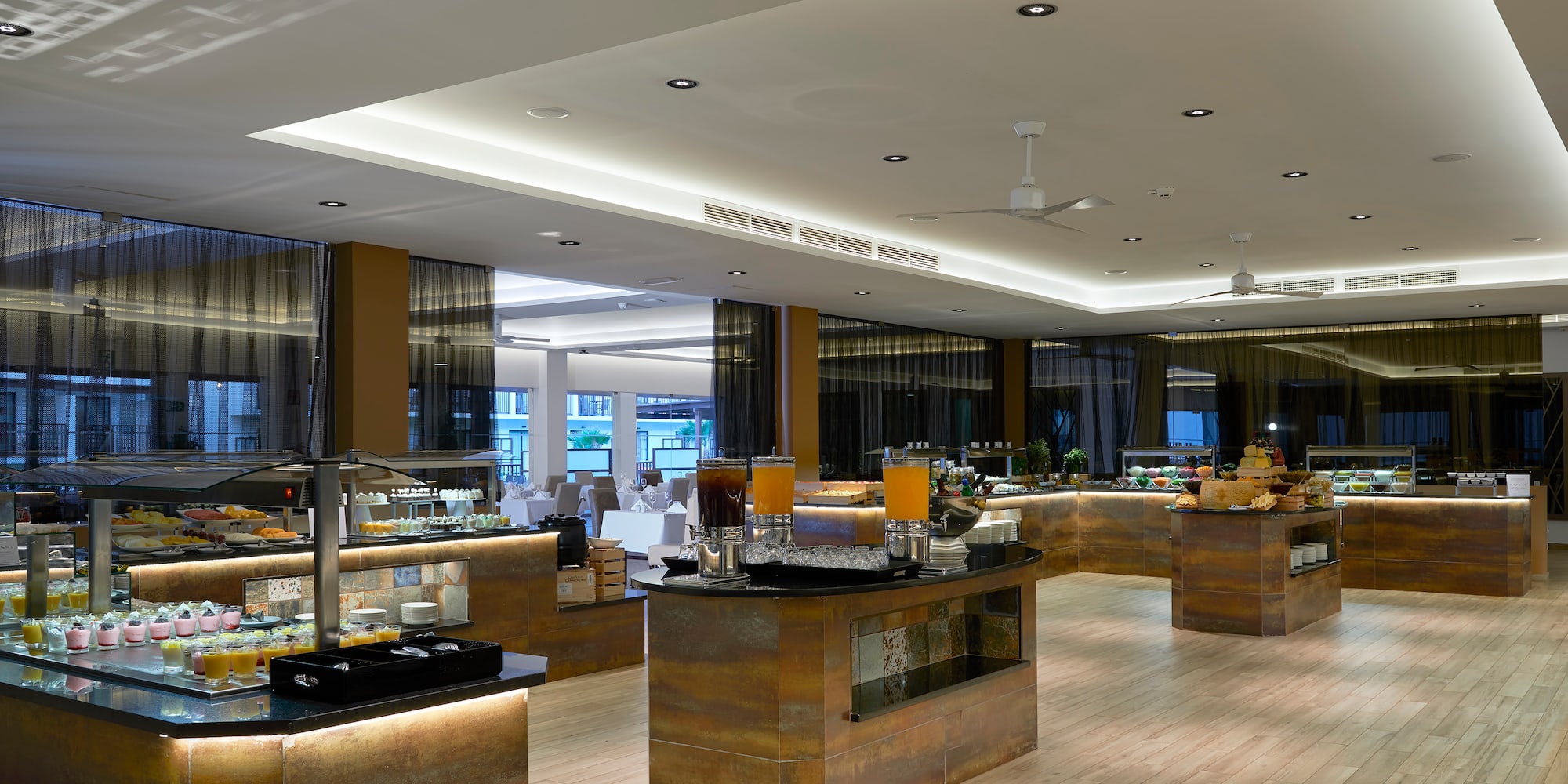 a restaurant with a variety of food items