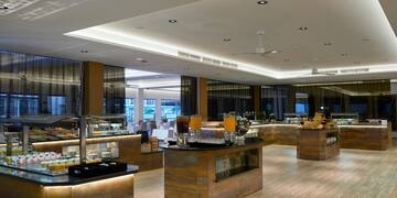 a restaurant with a variety of food items