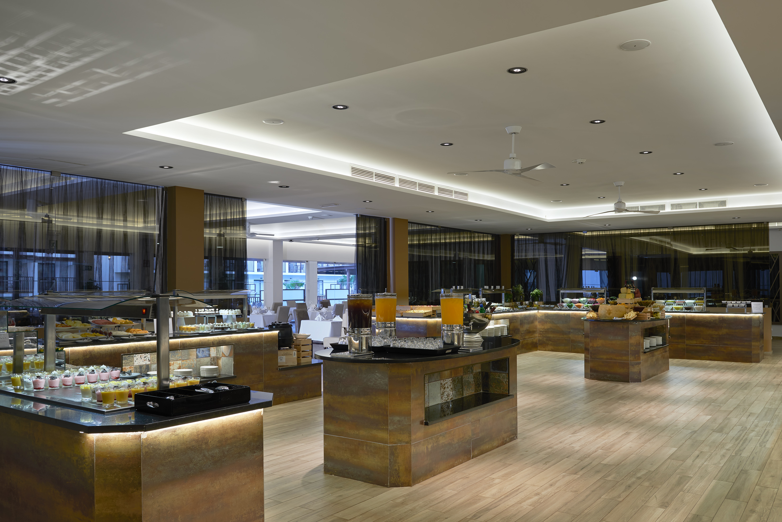 a restaurant with a variety of food items